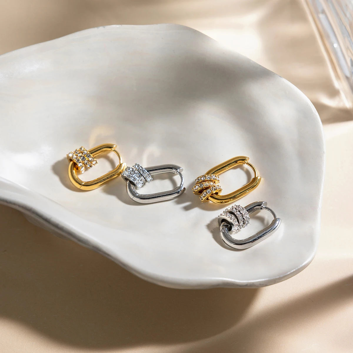 Crystal Circle U Shape Clip Earrings