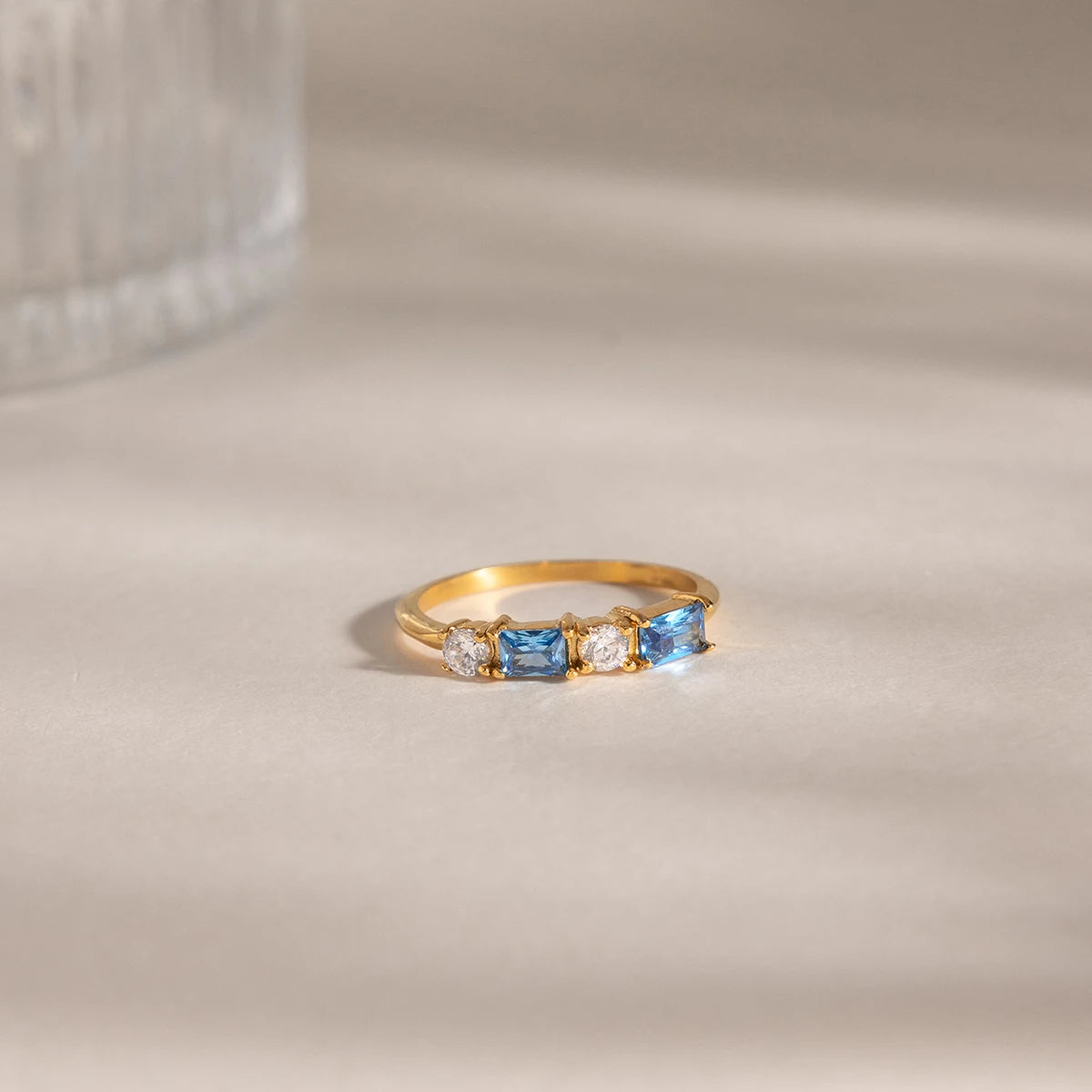 Blue White Geometric Zircon Ring