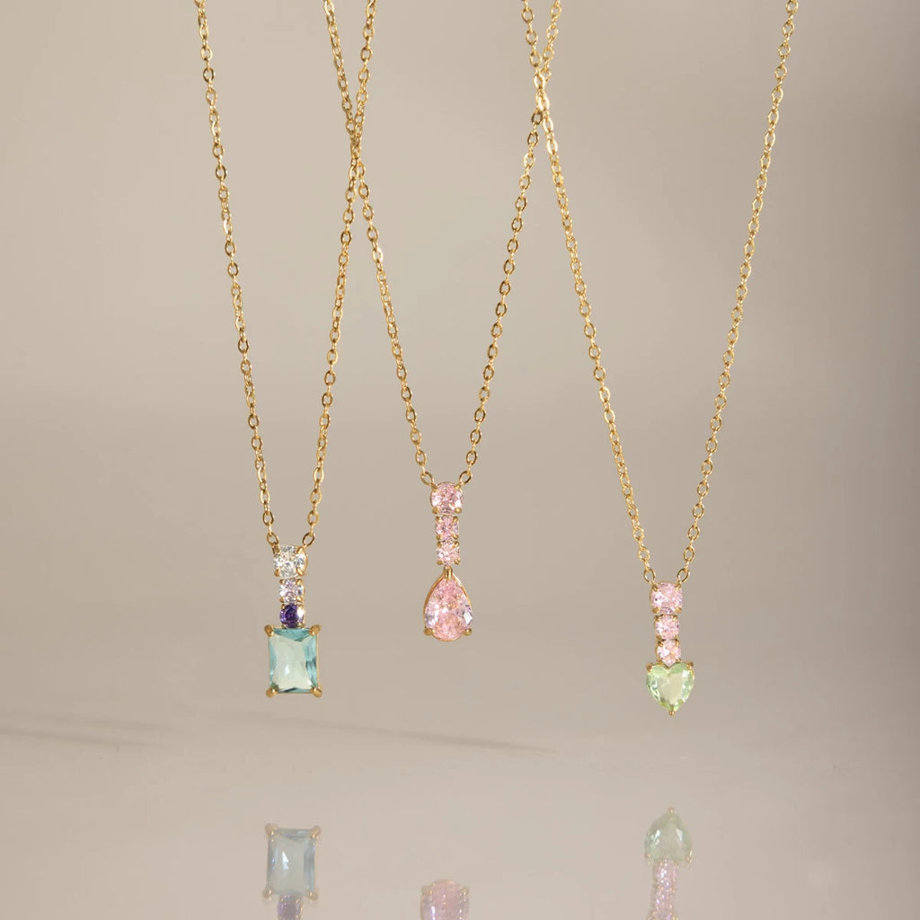Sweet Color Zircon Heart Geometric Pendant Necklace