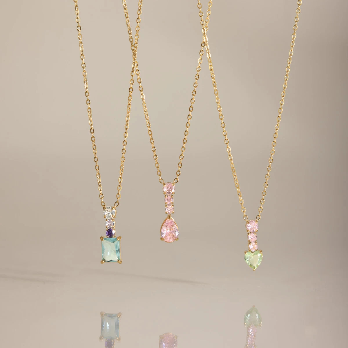 Sweet Color Zircon Heart Geometric Pendant Necklace