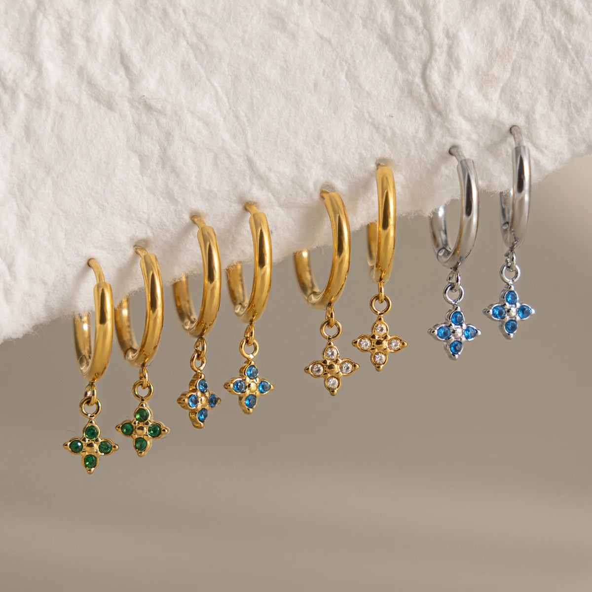 Color Zircon Flower Pendant Drop Earring