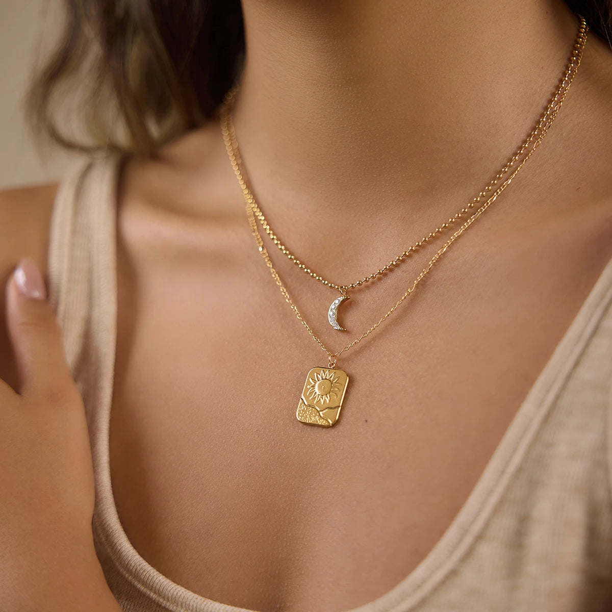 Classic Moon Sun Pendant Necklace