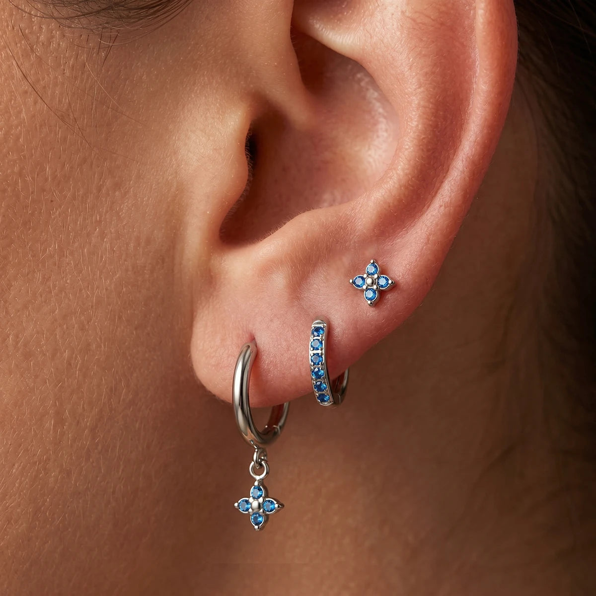 3pcs/set Zircon Flower Pendant Drop Earring