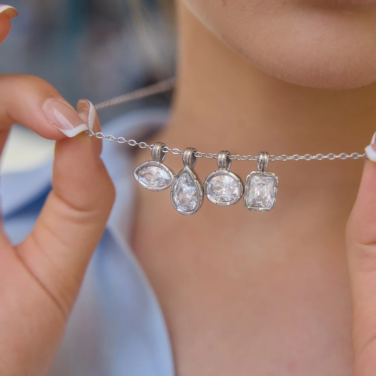 Minimalist Geometric Zircon Pendant Necklace