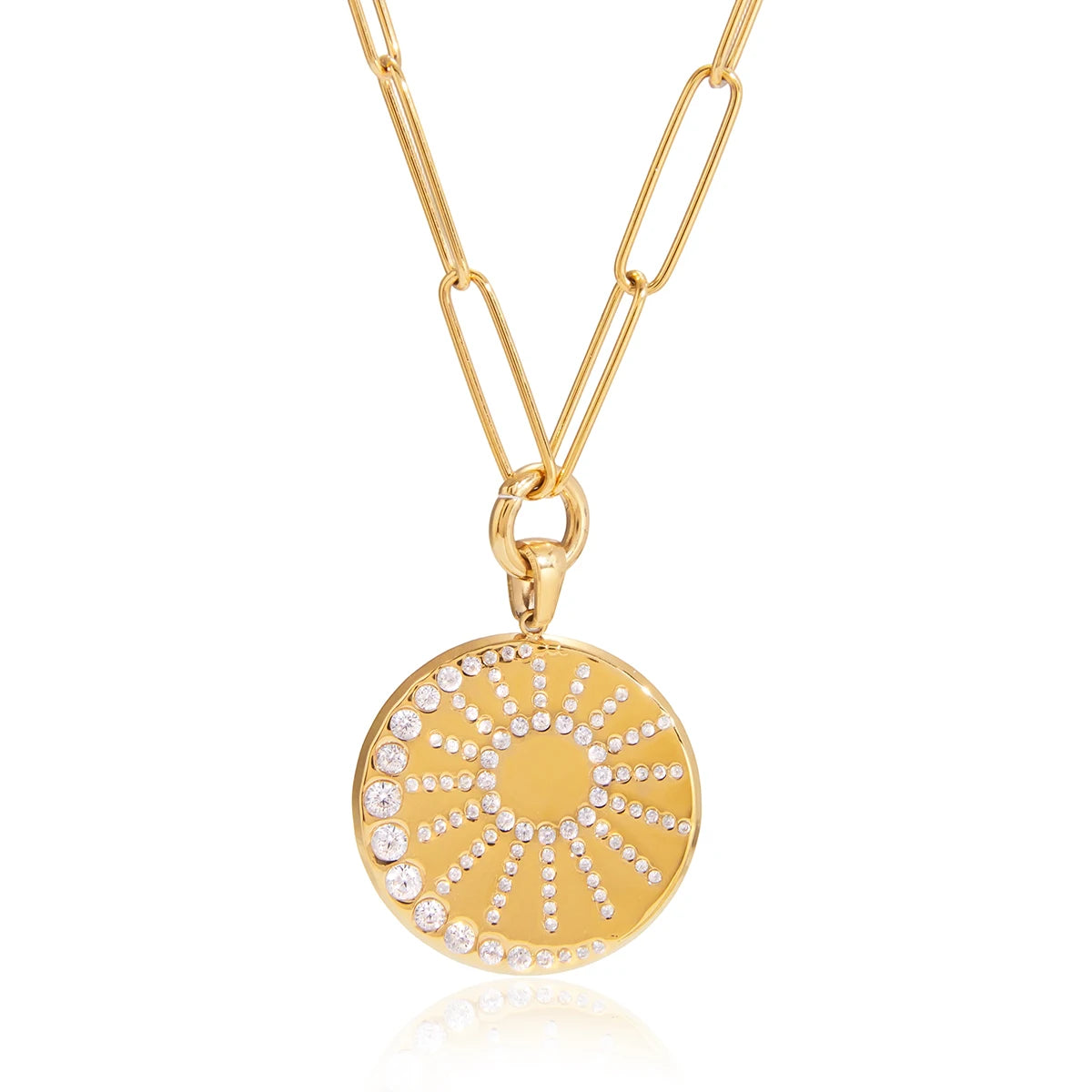 Minimalist Full Crystal Moon Sun Pendant Necklace