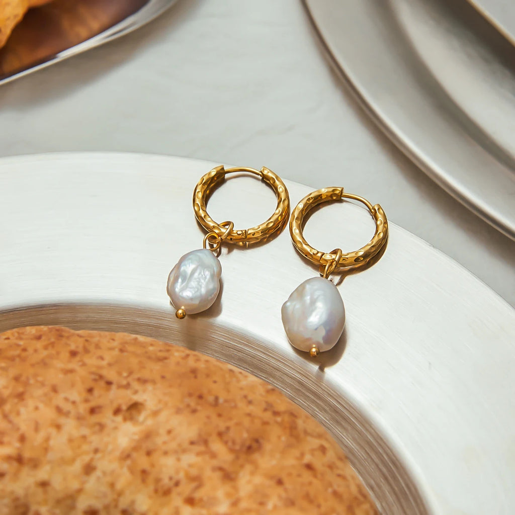Freshwater Pearl Drop Hoop Earrings