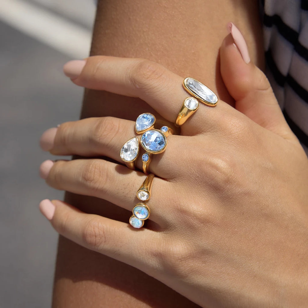 Sweet White Blue Glass Geometric Open Rings