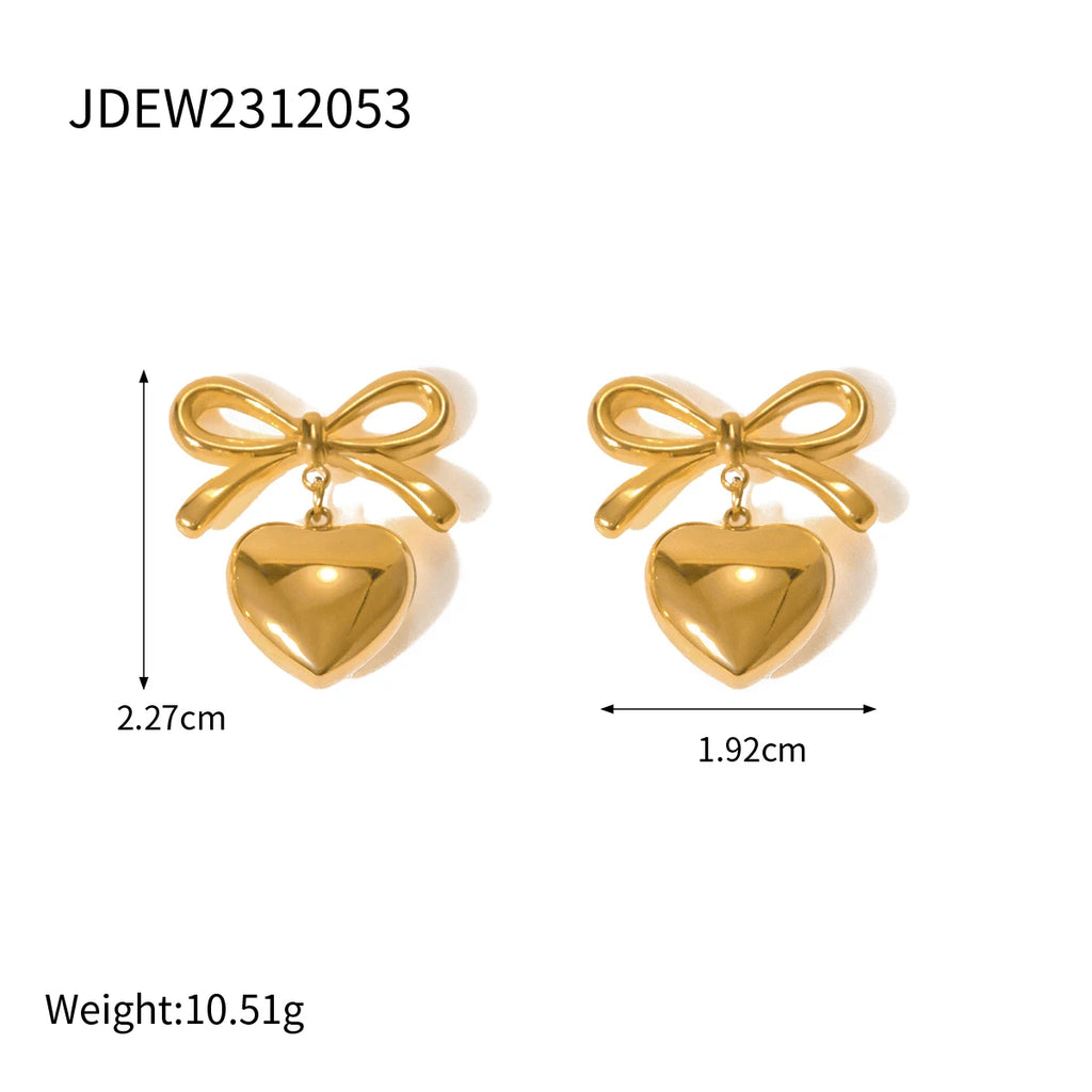 Steel Bow Heart Pendant Earrings