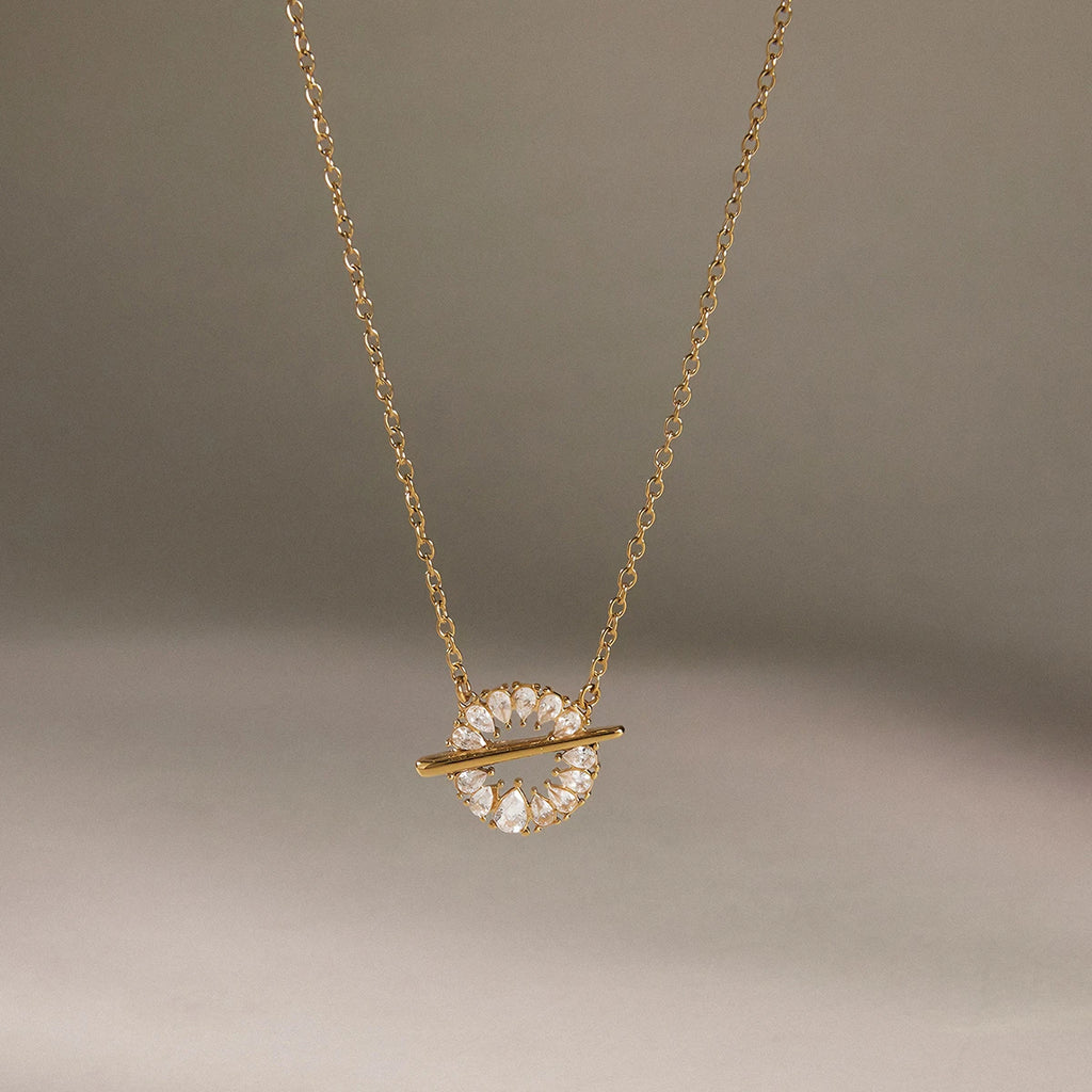 Zircon Round Pendant Drop Necklace