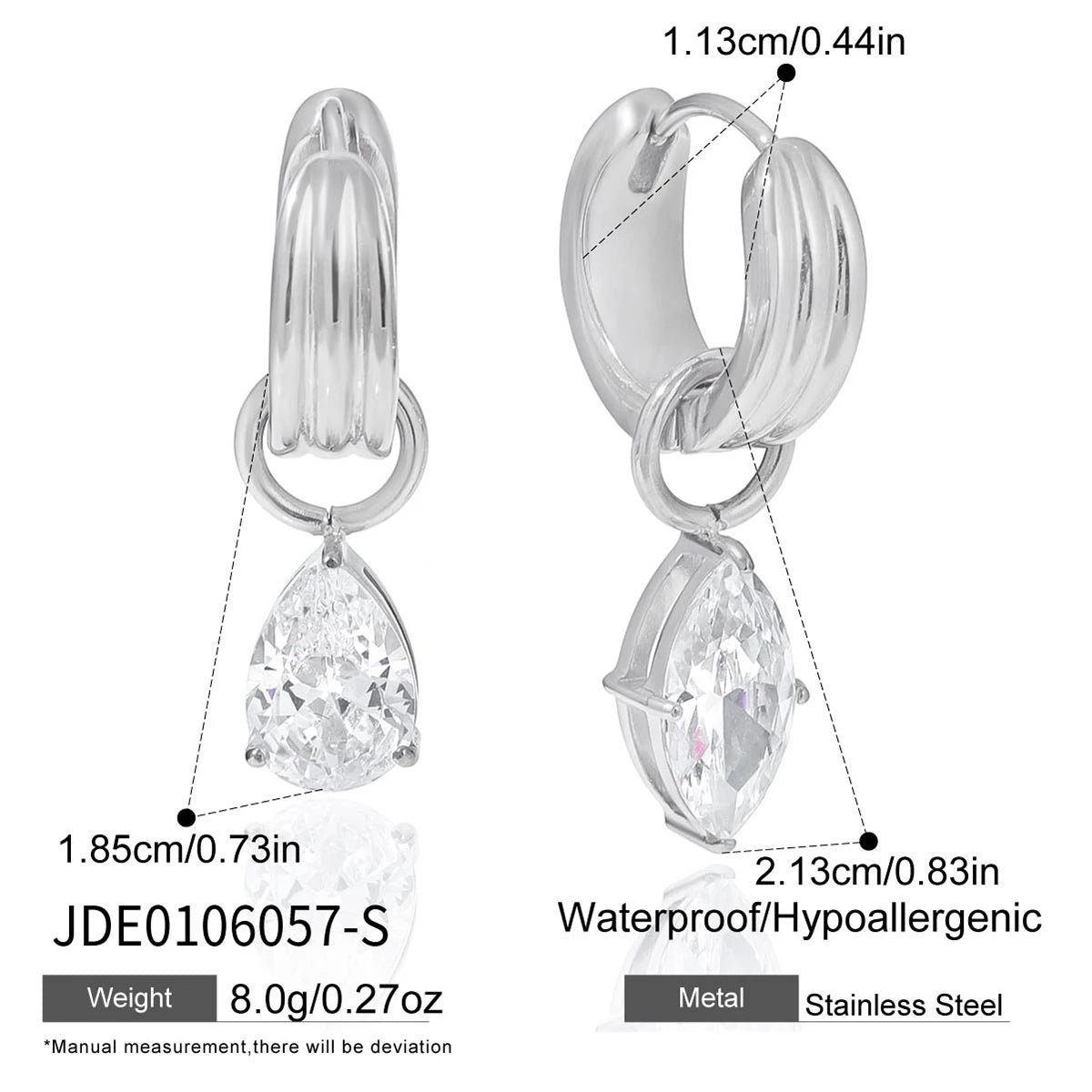Asymmetric Water Drop Shape Zircon Earrings