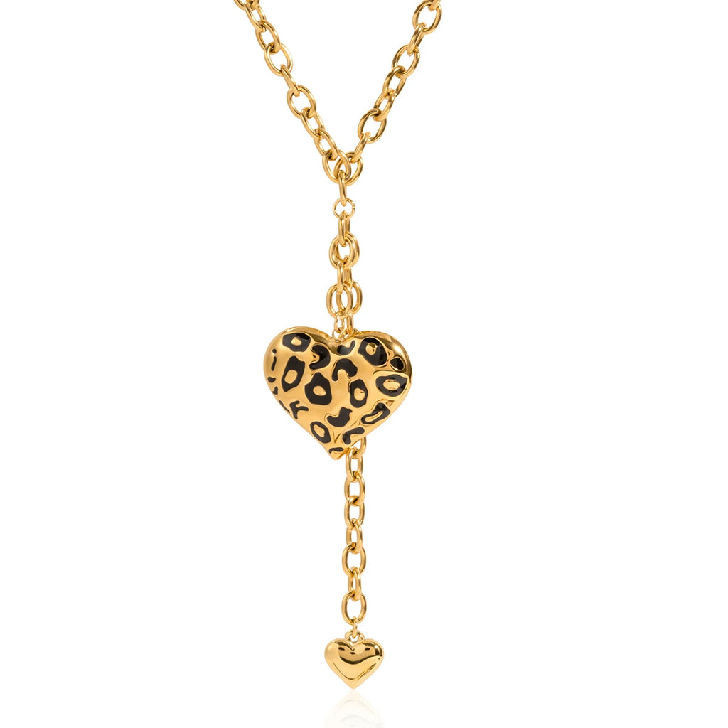 Leopard Print Oil Drip Heart Pendant Necklace