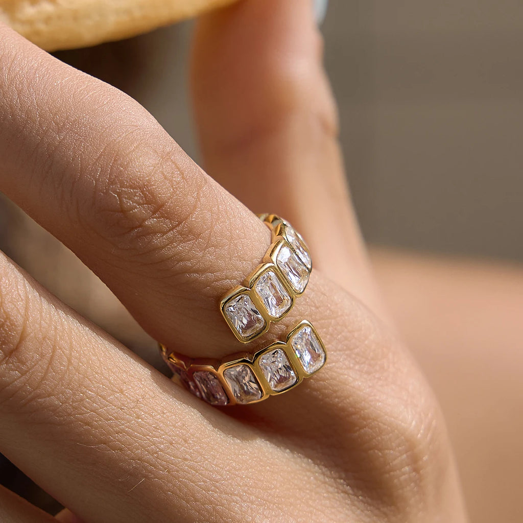 Luxury Full Rectangle Zircon Open Rings