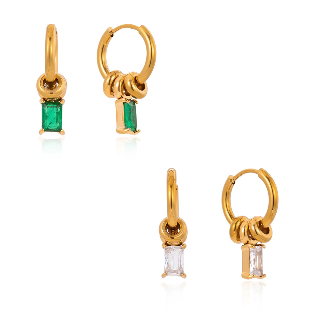Elegant Green White Zircon Drop Earrings