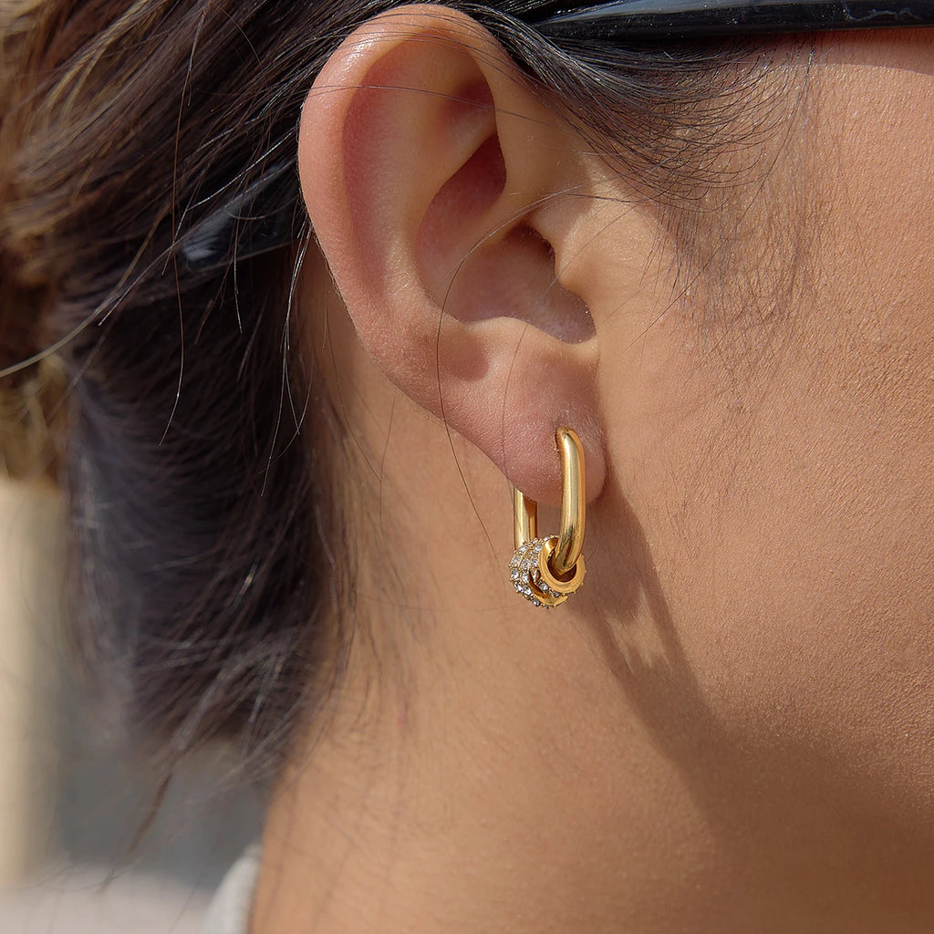 Crystal Circle U Shape Clip Earrings