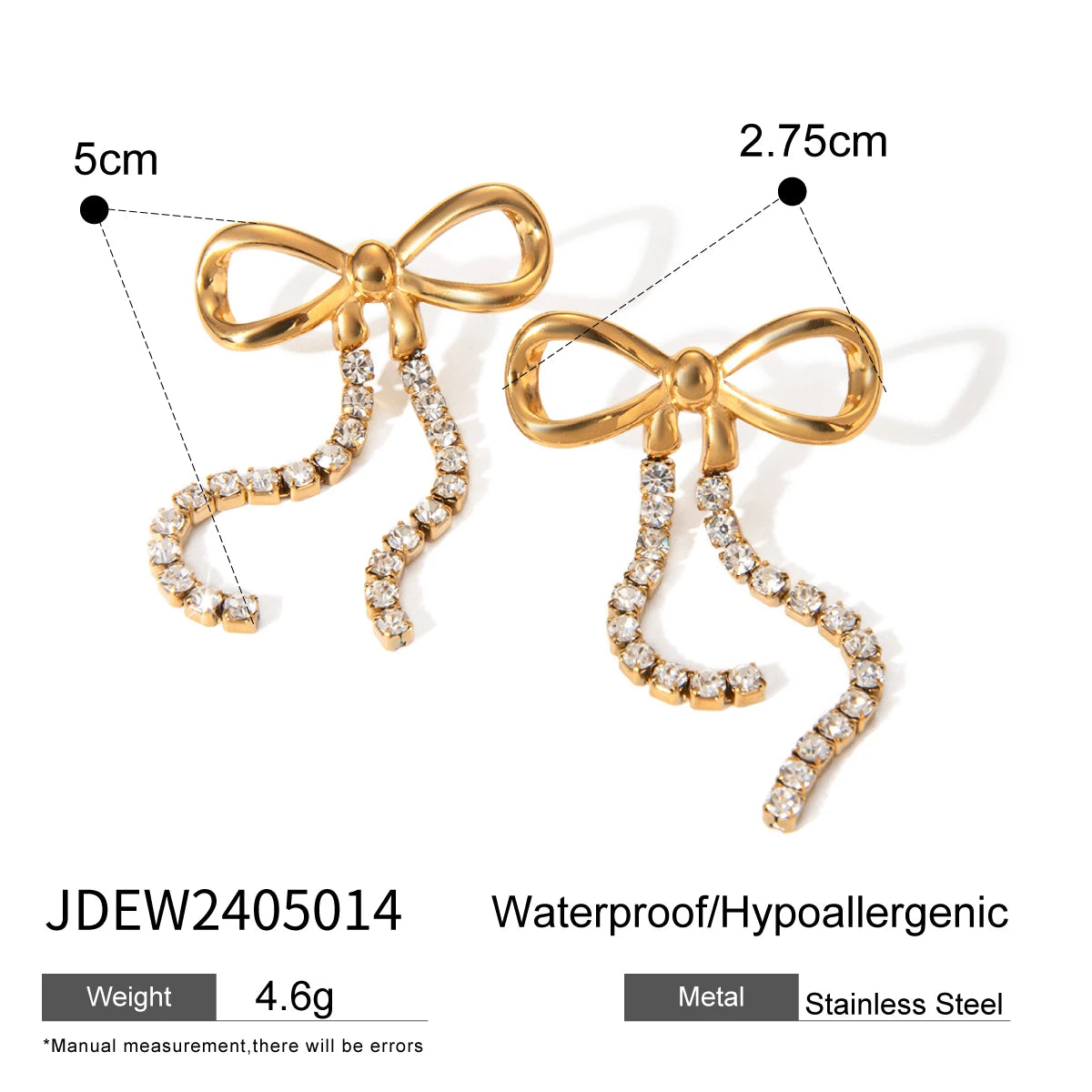 Bowknot Hanging Rhinestone Chain Earrings