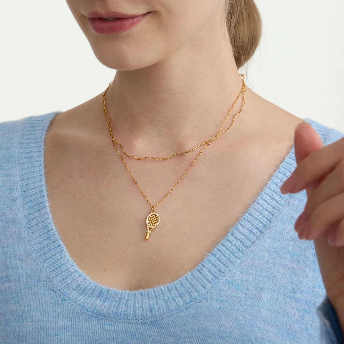 Zircon Tennis Racket Pendant Necklace