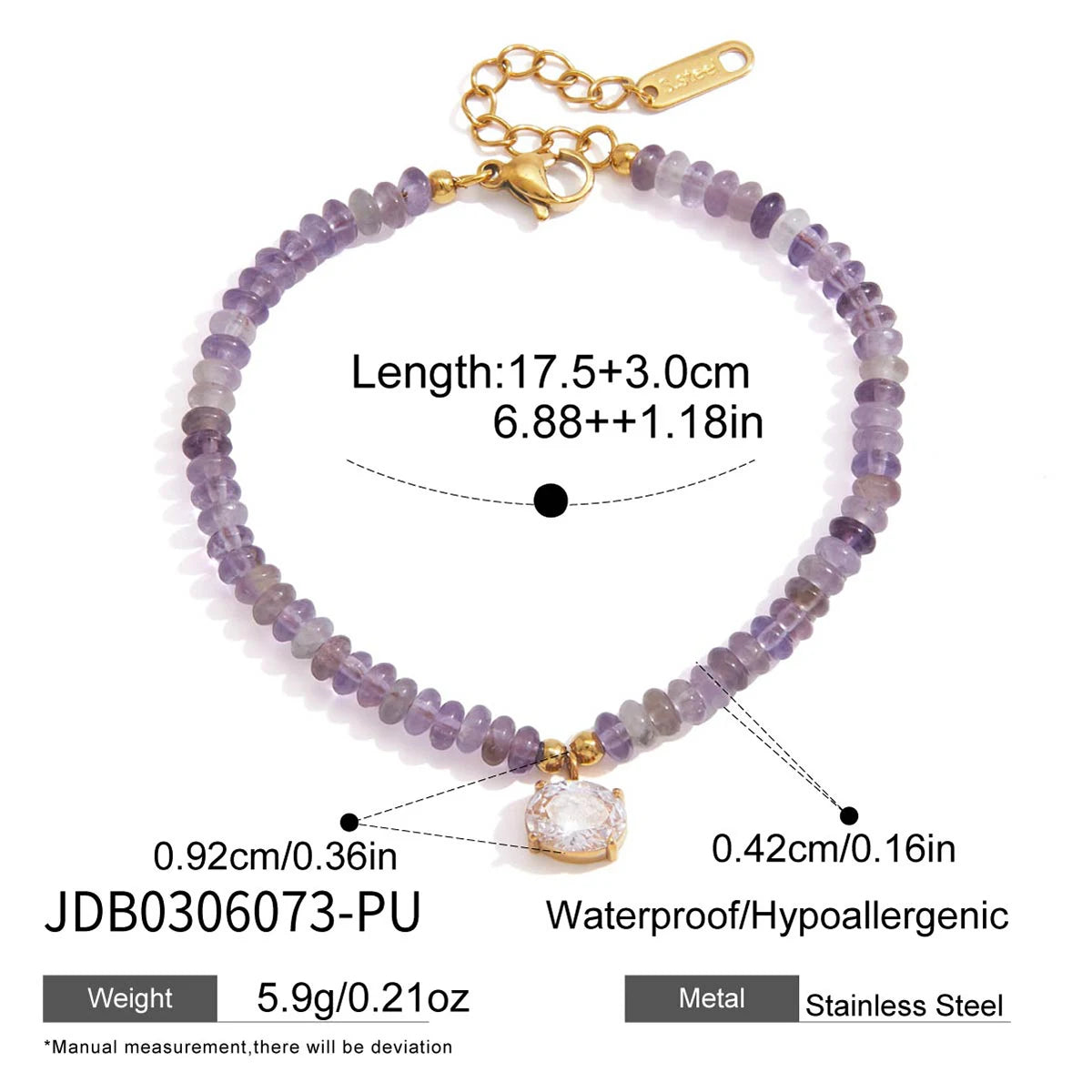 Chic Colored Natural Stone Zircon Pendant Bracelet