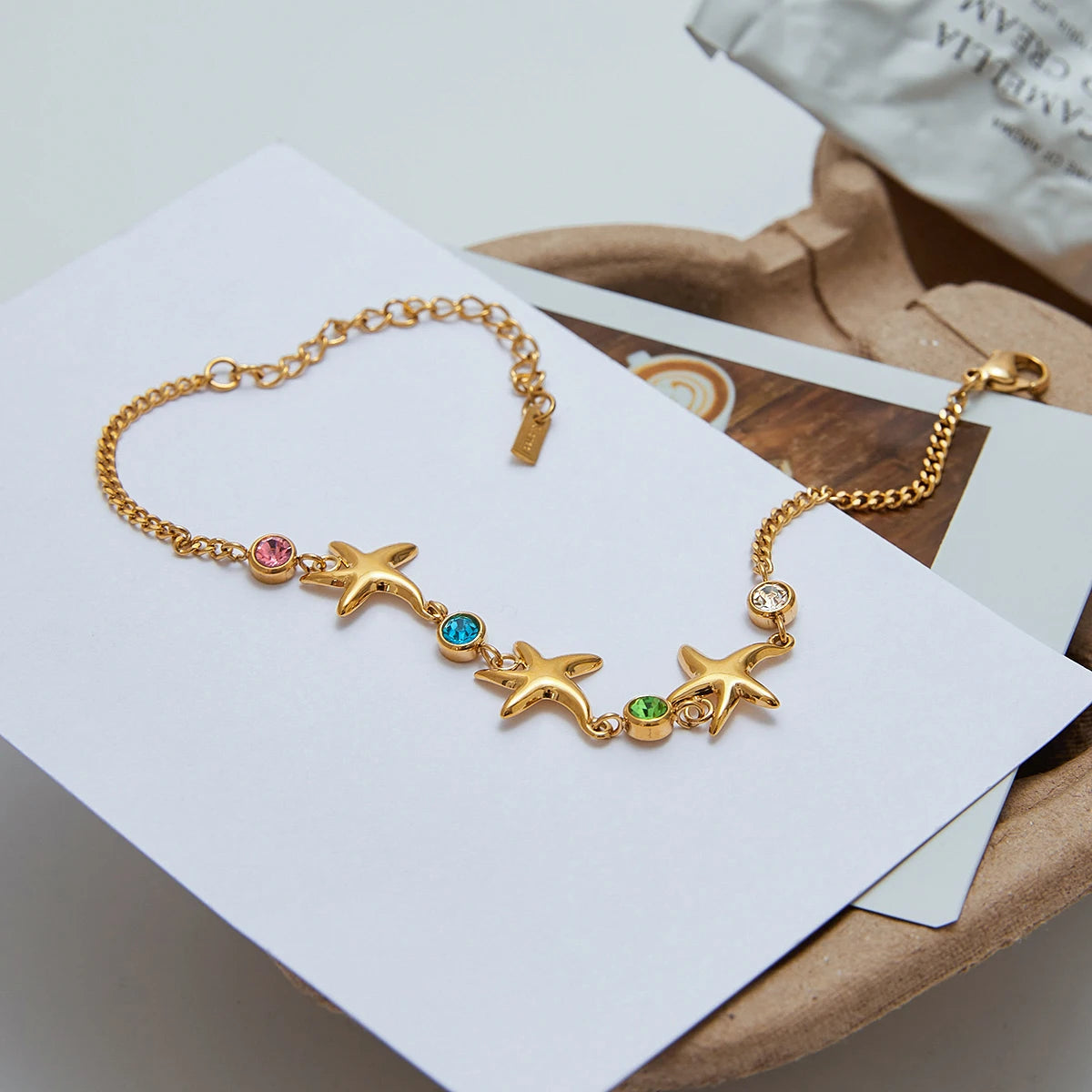 Color Zirconia Starfish Charm Bracelet