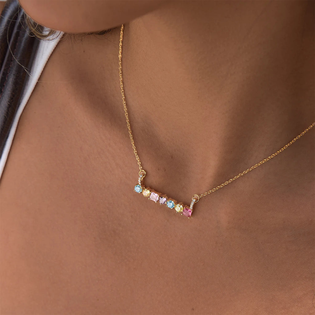Colored Geometric Zircon Pendant Necklace