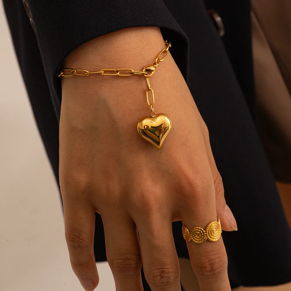 Chubby Heart Paper Clip Chain Bracelet Necklace And Bracelet Set