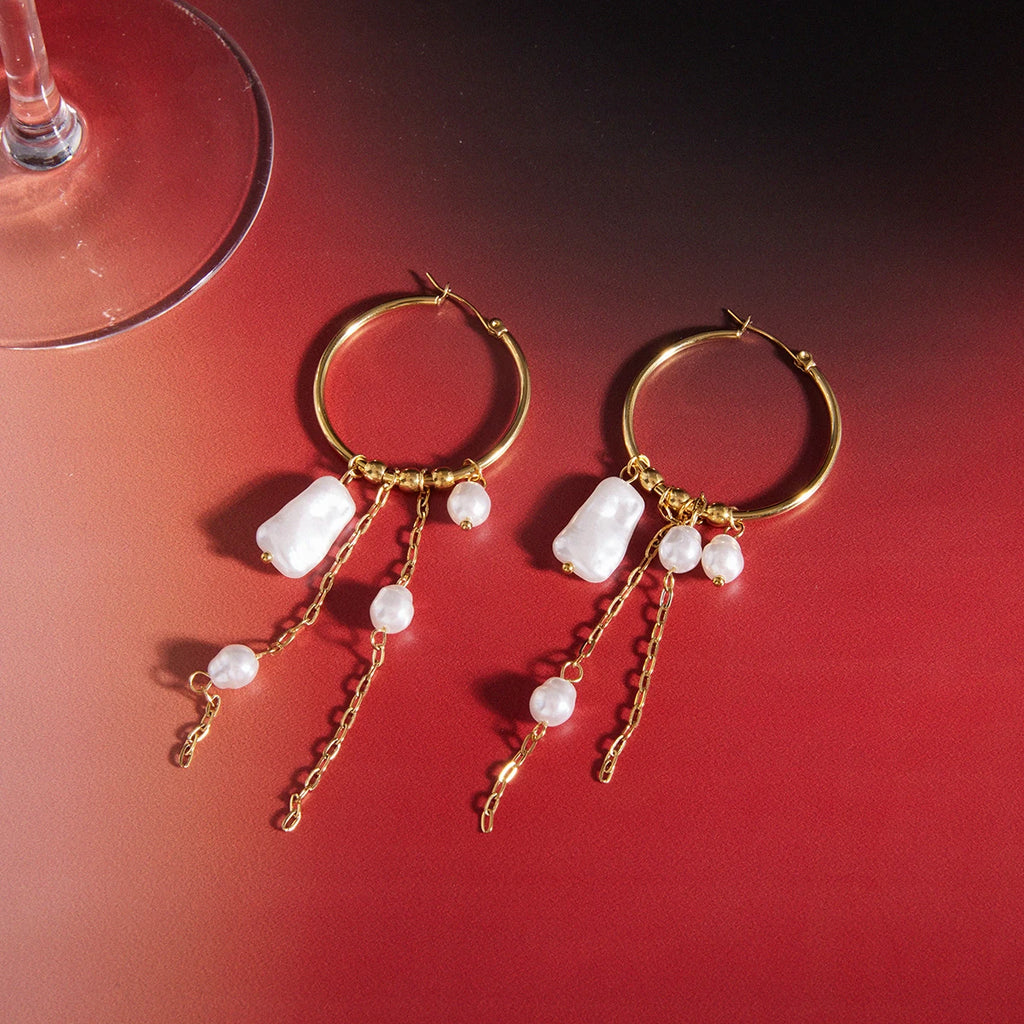 Elegant Baroque Pearl Long Tassel Earrings