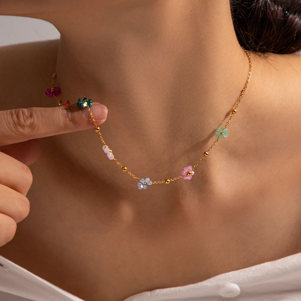 Colorful Floral Chain Bracelet Necklace Set