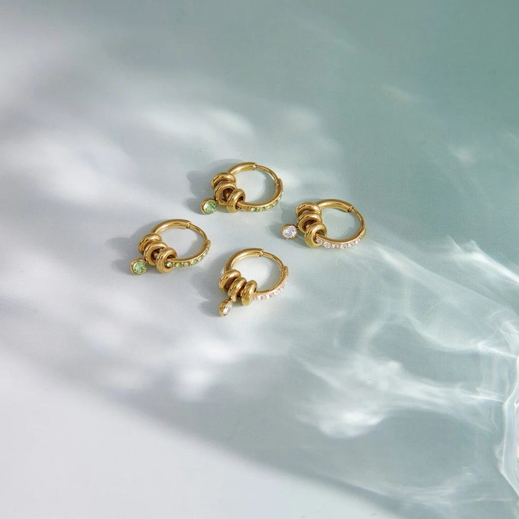 Delicate White Green Crystal Clip Earrings