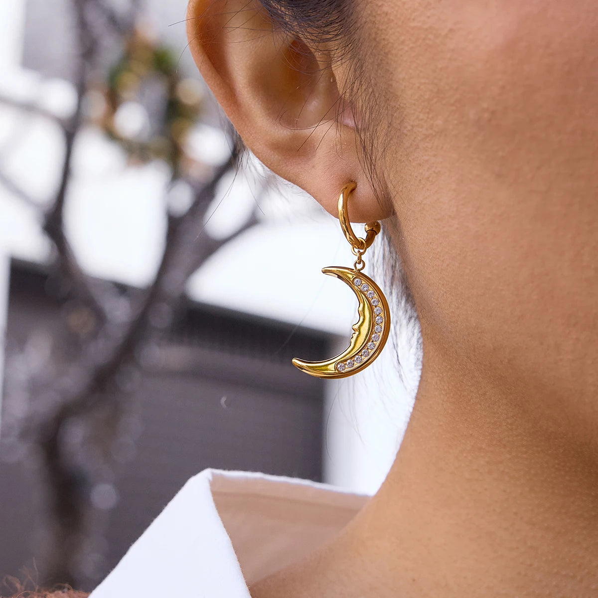 Classic Crystal Moon Drop Earrings
