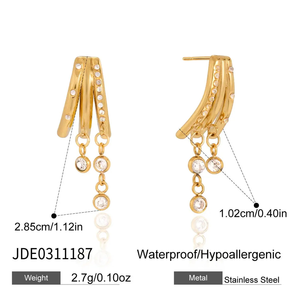 Crystal Moon Star Round Zircon Drop Earrings