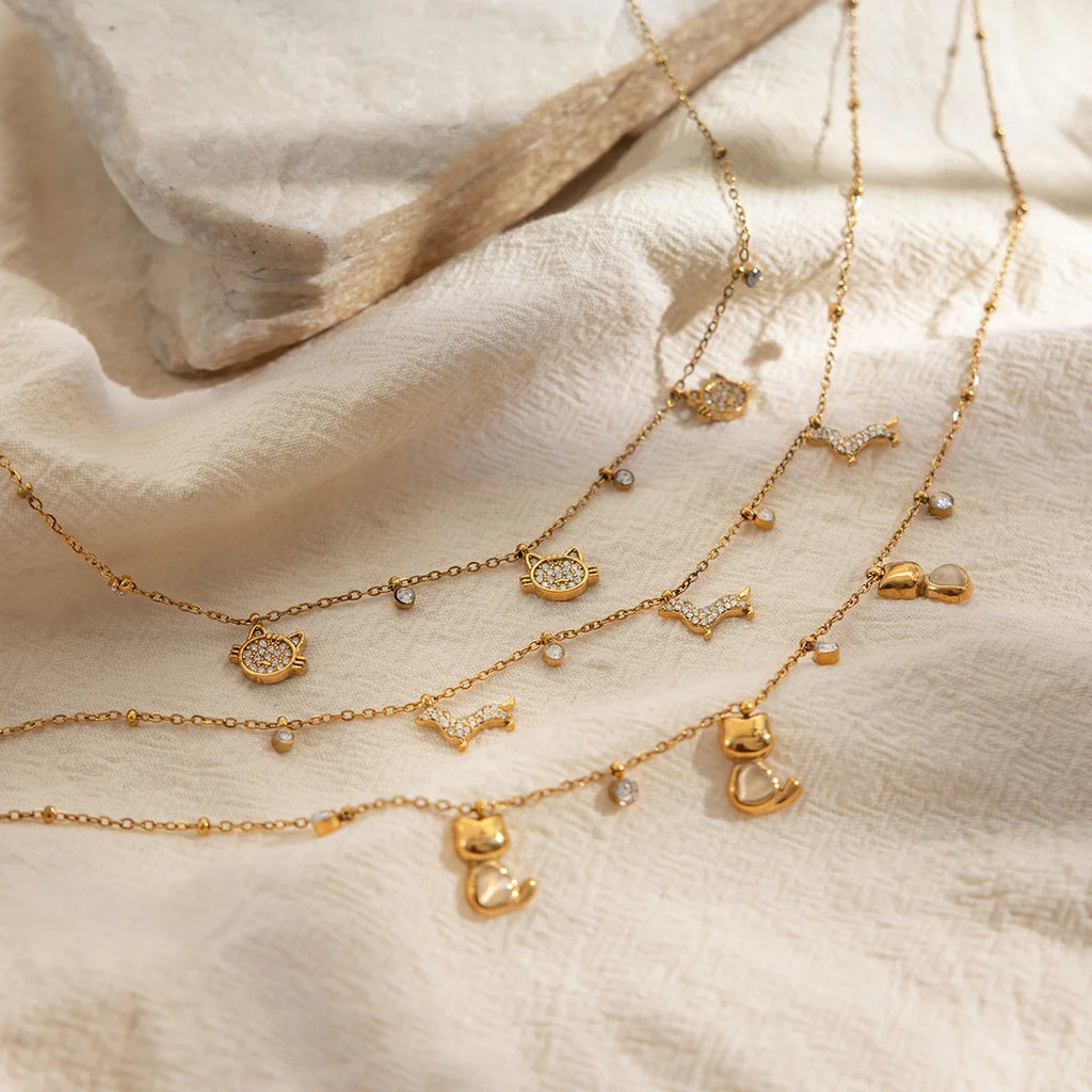 Delicate Crystal Dog Cat Pendant Necklace