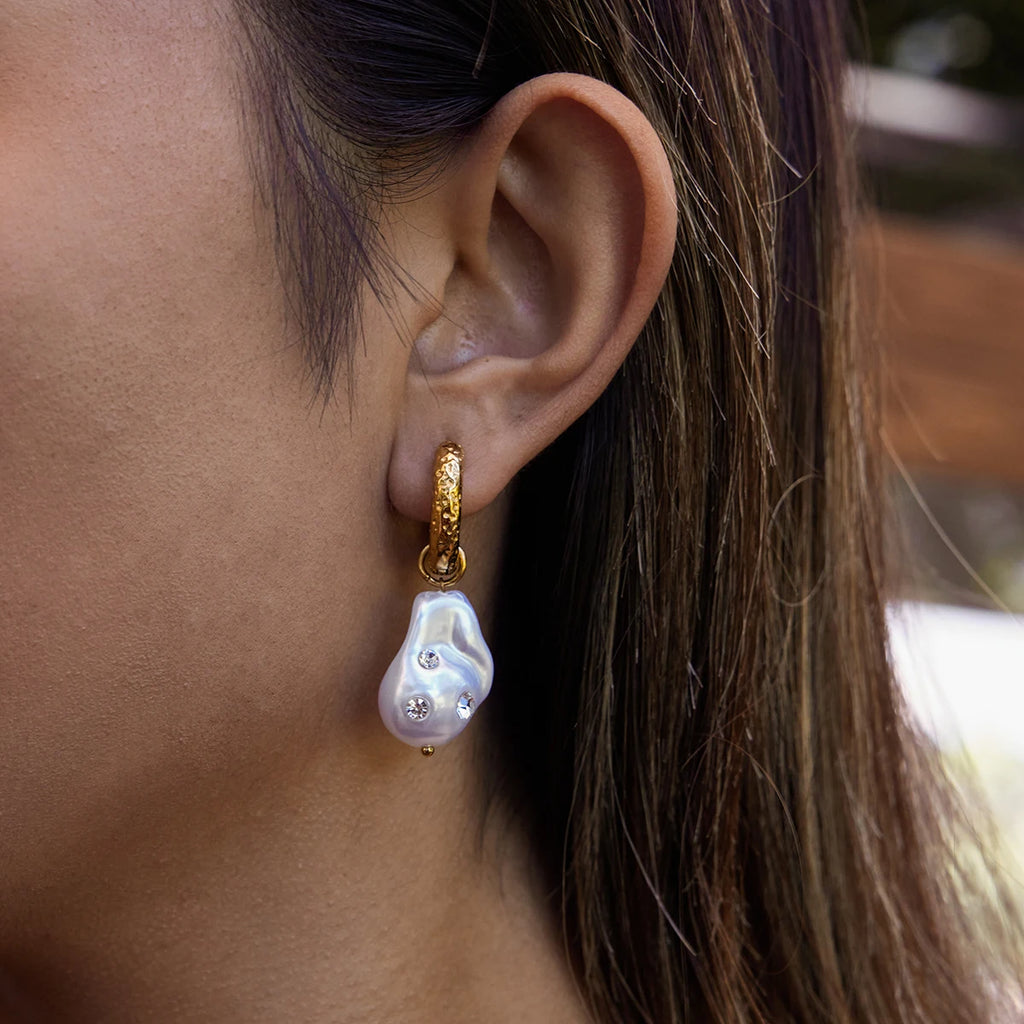Elegant White Zircon Baroque Pearl Earrings
