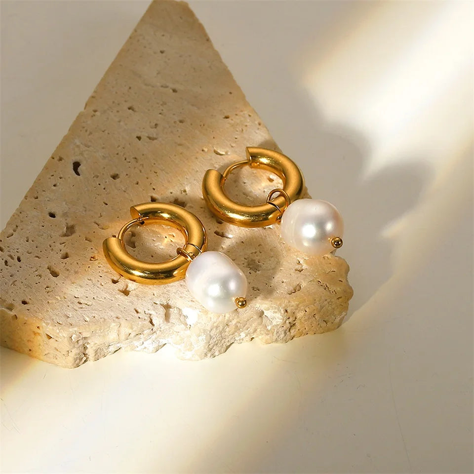 Stainless Steel Gold Plated Earrings Pearl Pendants Women's Earrings Trend Simple Pendant Earrings Party Jewelry 2022