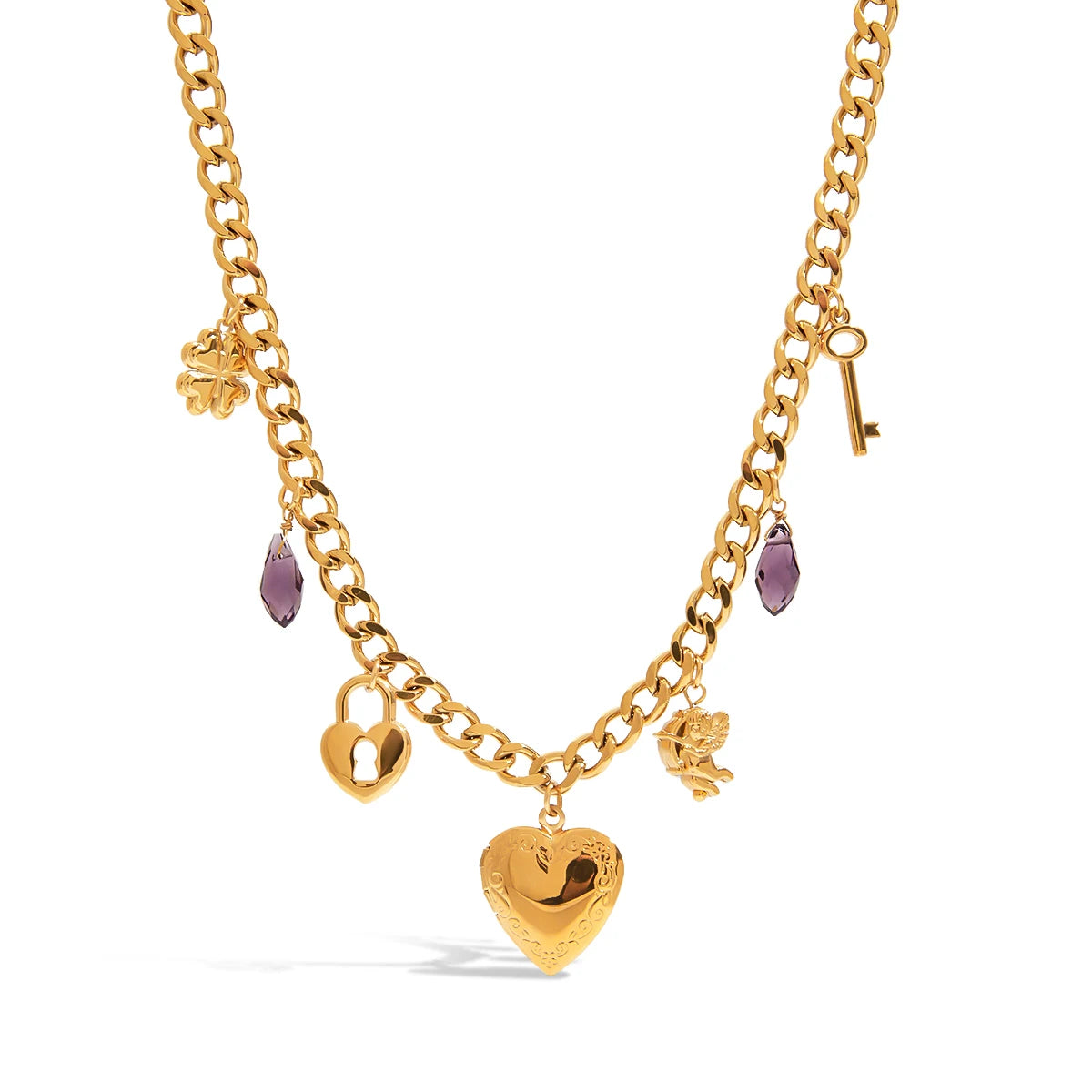Heart Photo Box And Charm Pendant Drop Necklace