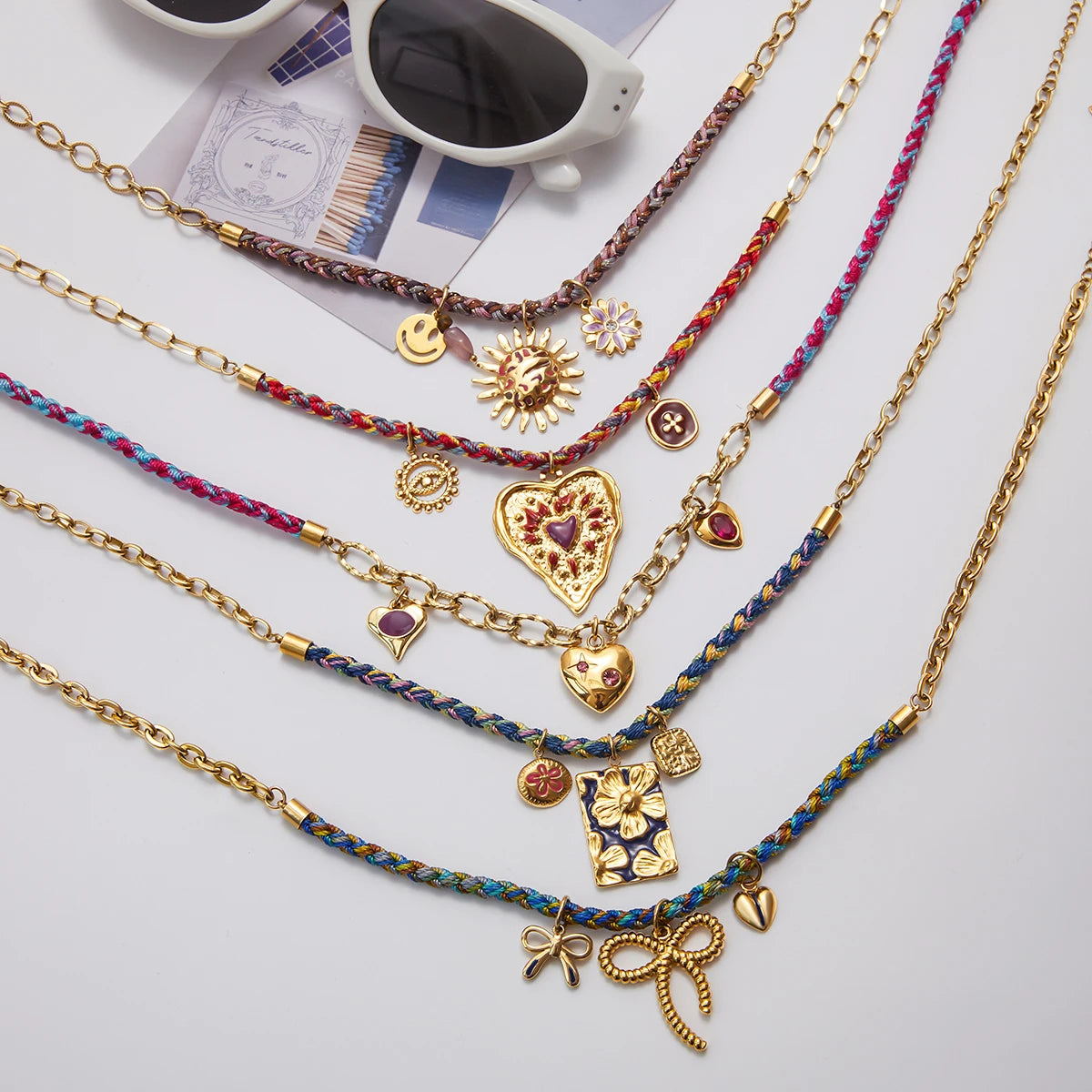 Resort Style Flower Square Pendant Necklace