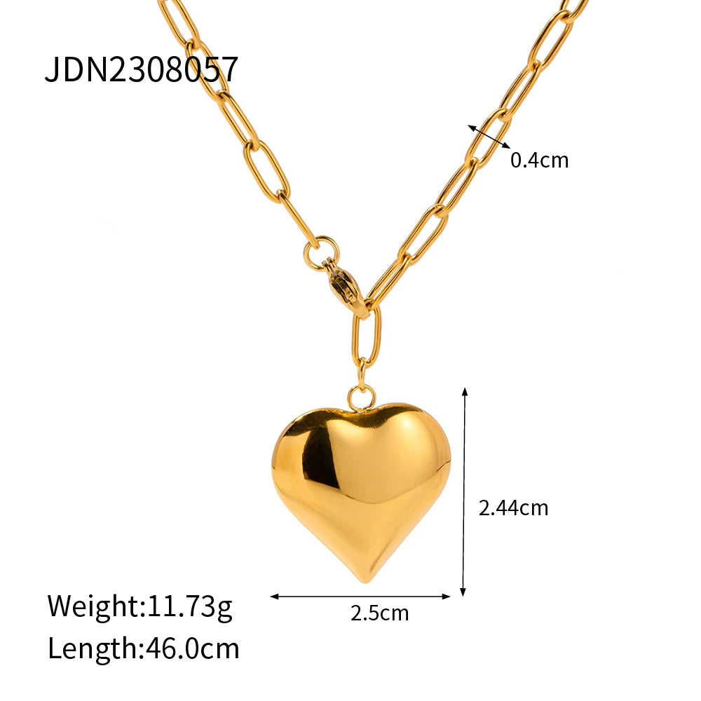 Chubby Heart Paper Clip Chain Bracelet Necklace And Bracelet Set