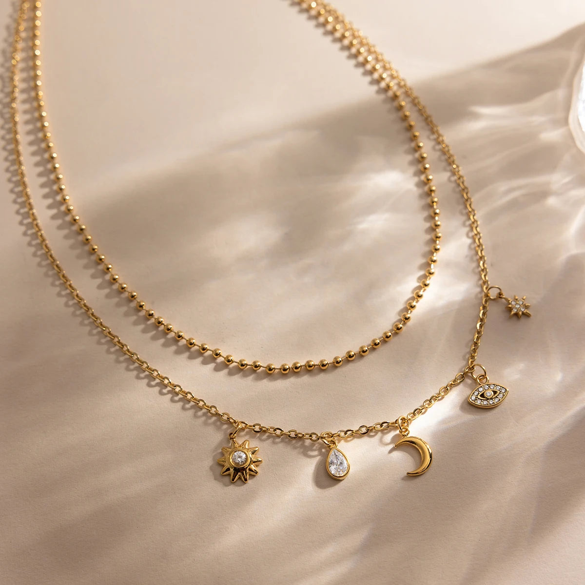 Water Drop Sun Star Evil Eye Pendant Necklace