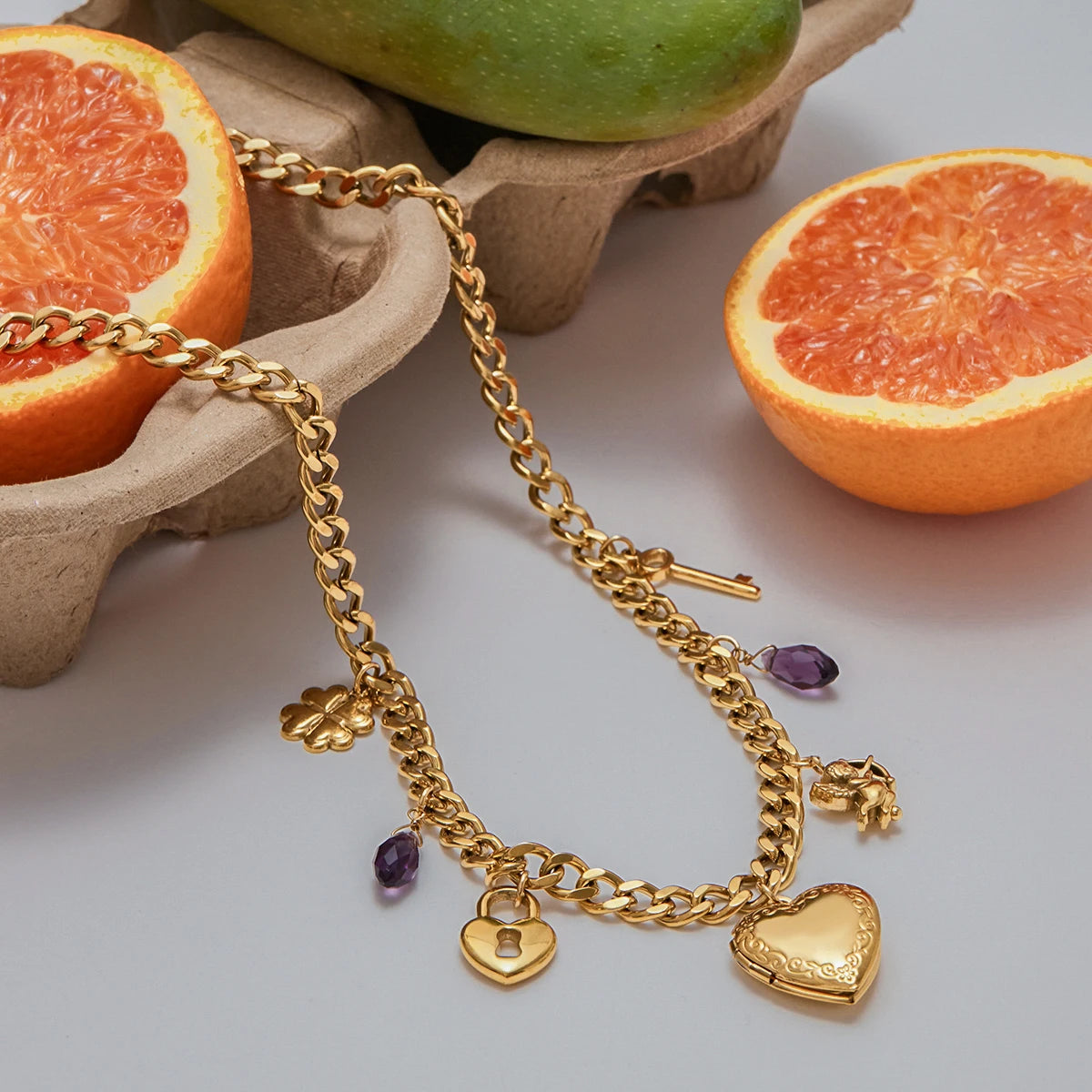 Heart Photo Box And Charm Pendant Drop Necklace