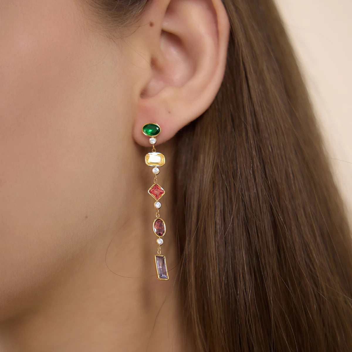 Colorful Zircon Geometric Pendant Drop Earring