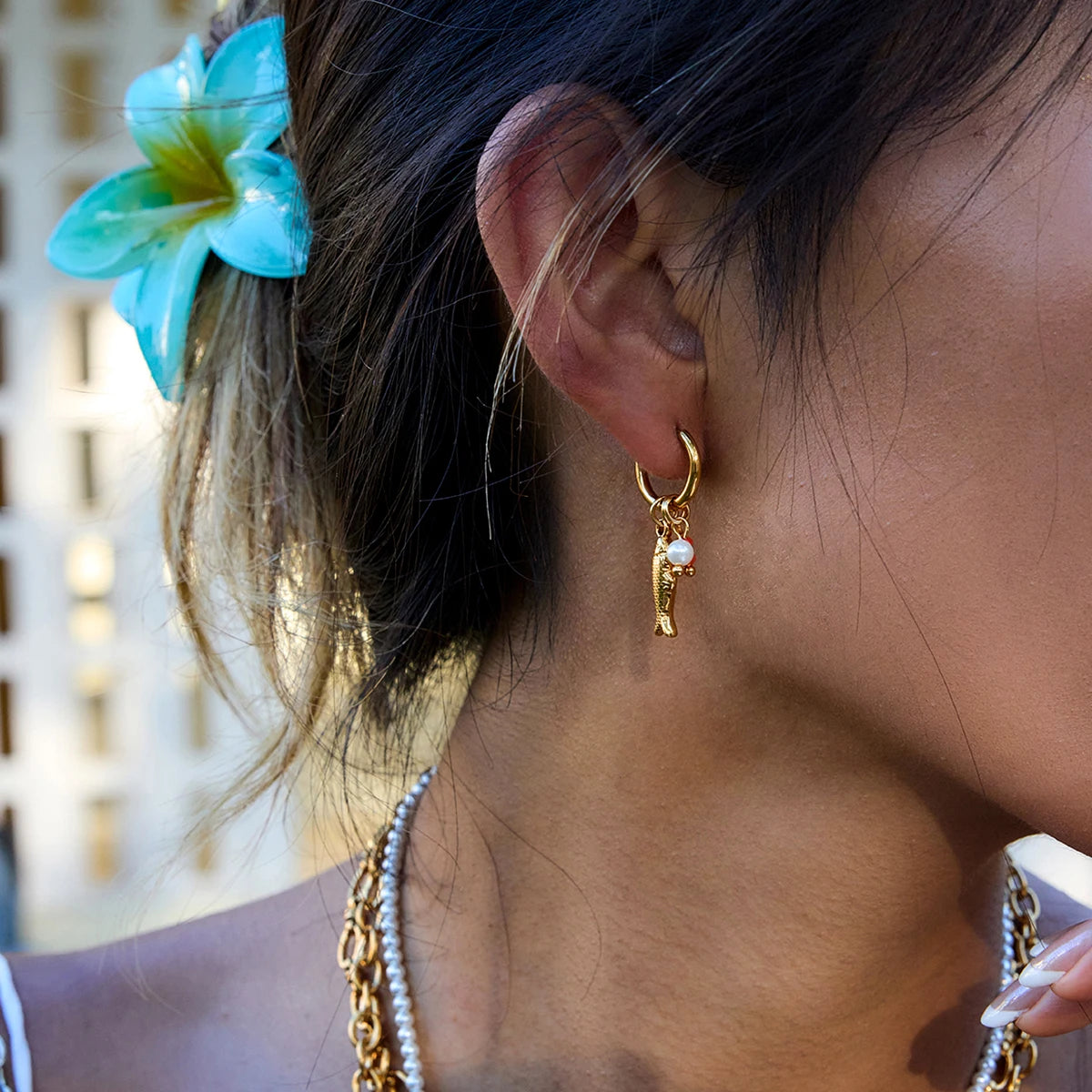 Pearl Fish Dangle Earrings