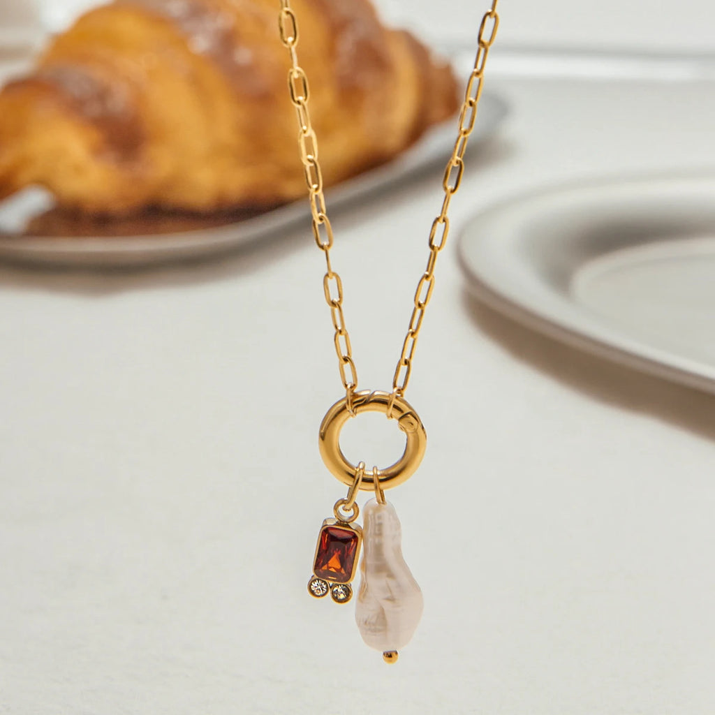 Natural Pearls And Color Zirconia Pendant Necklace