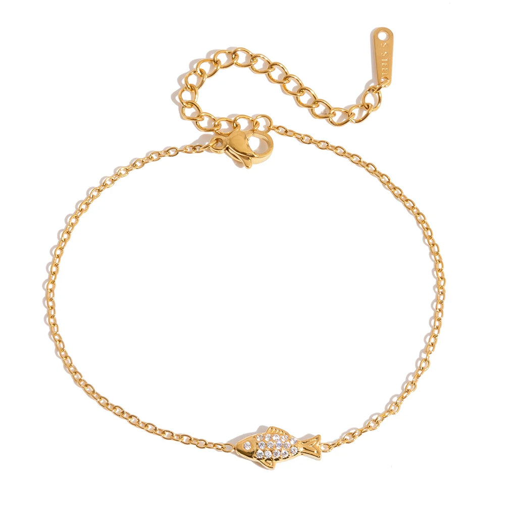 Delicate Full Zircon Starfish Shell Fish Turtle Charm Bracelet