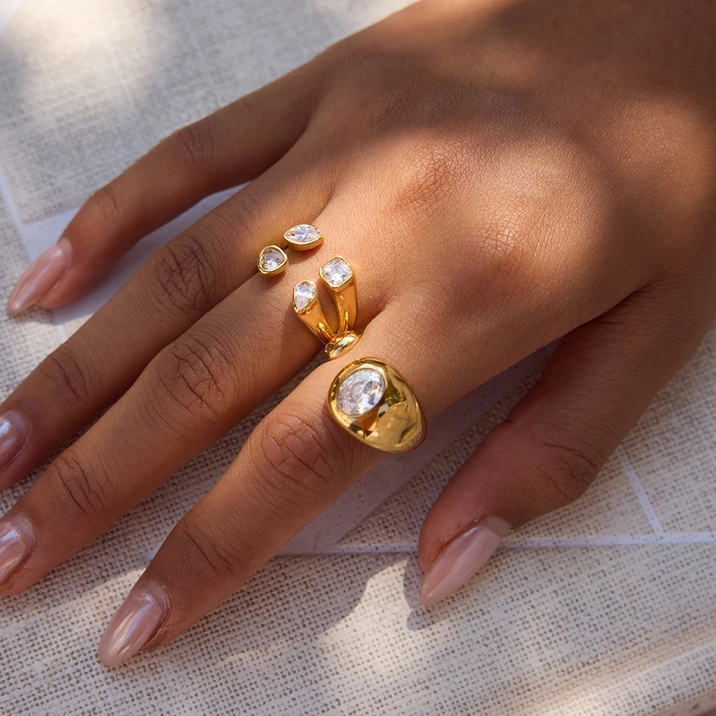 Geometric Heart Water Drop Zircon Rings