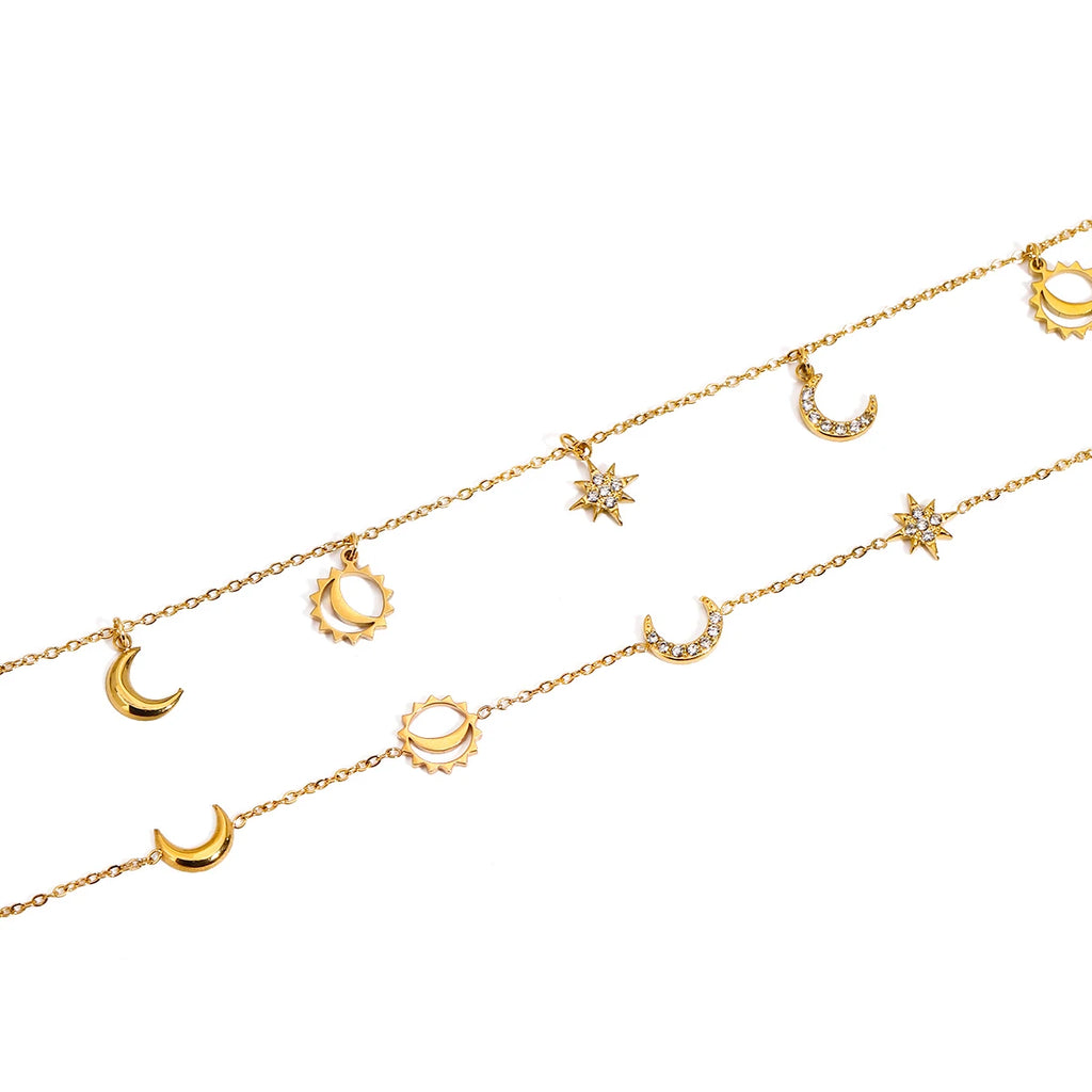 Diamonds Star & Moon Charms Drop Bracelet