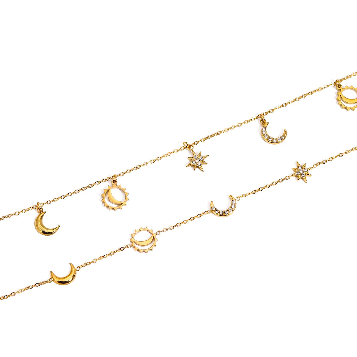 Diamonds Star & Moon Charms Drop Bracelet