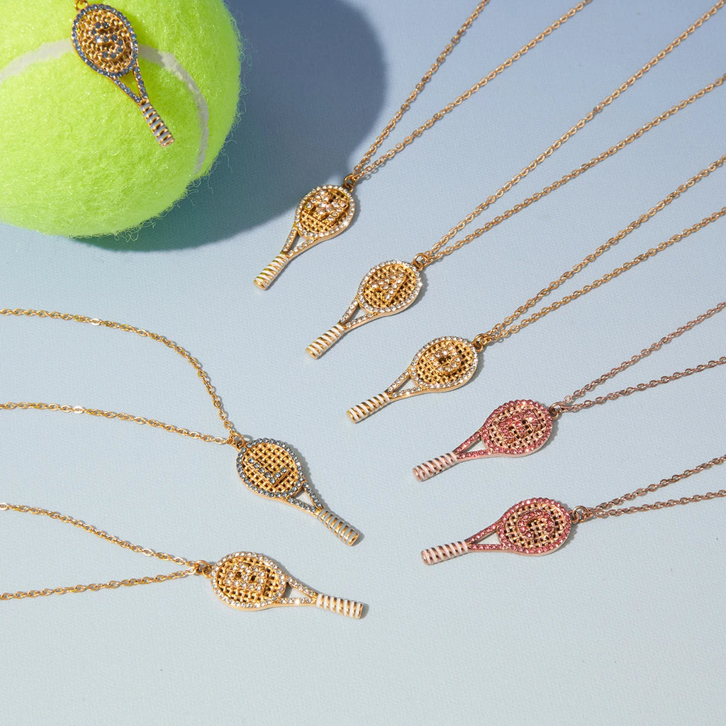 Zircon Letter Tennis Racket Pendant Necklace