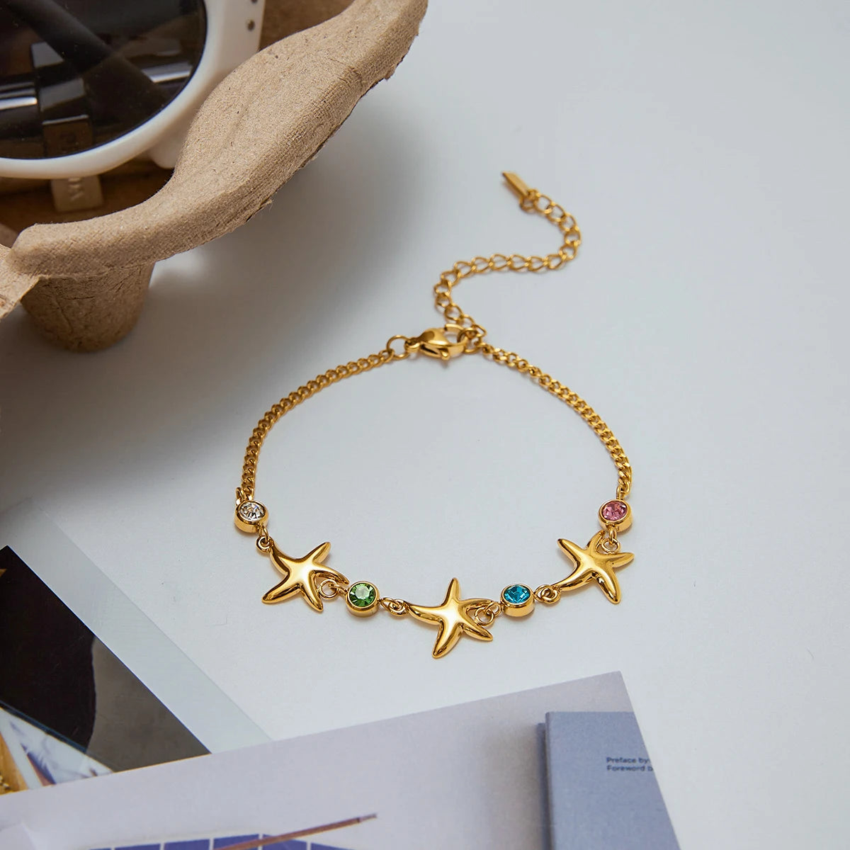Color Zirconia Starfish Charm Bracelet