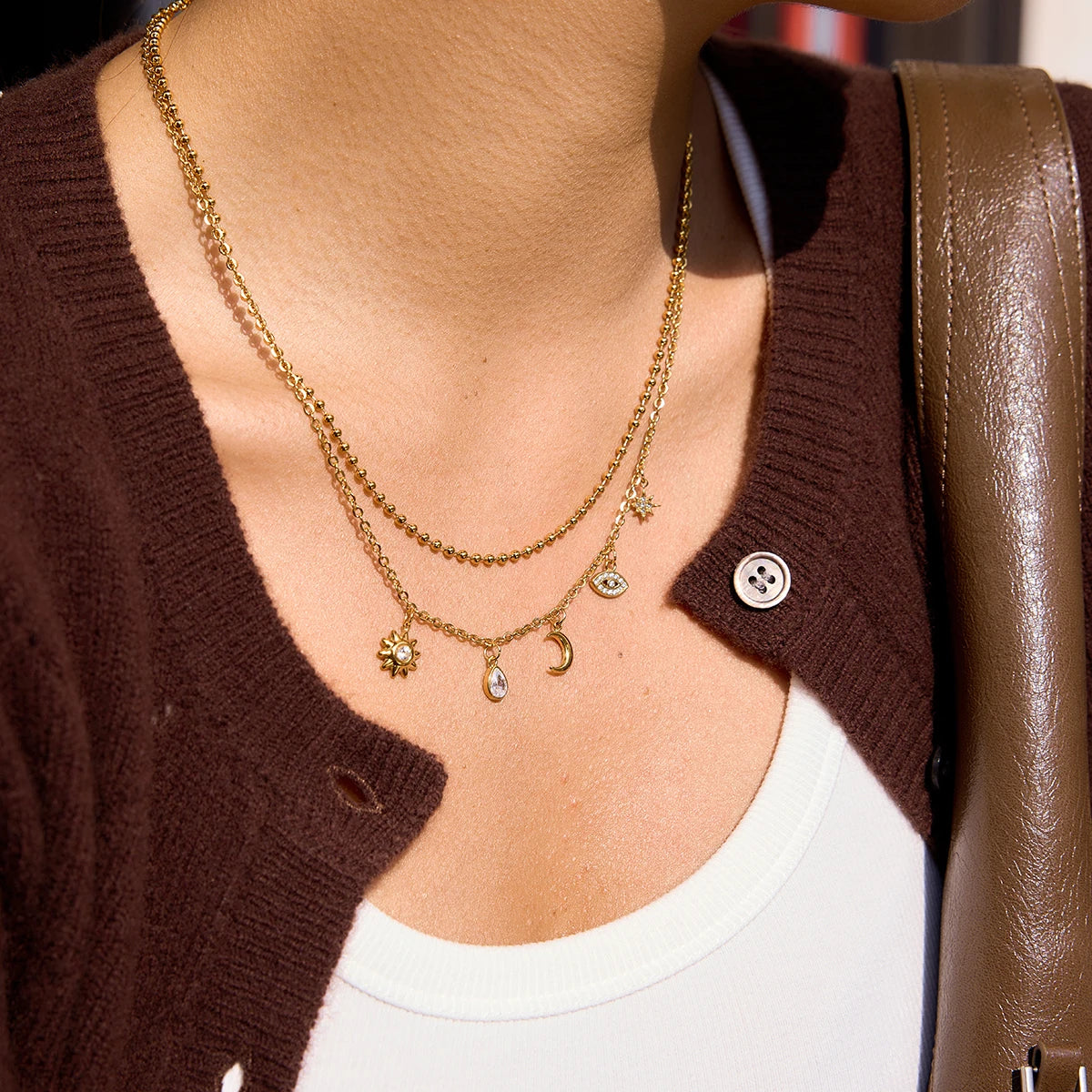 Water Drop Sun Star Evil Eye Pendant Necklace