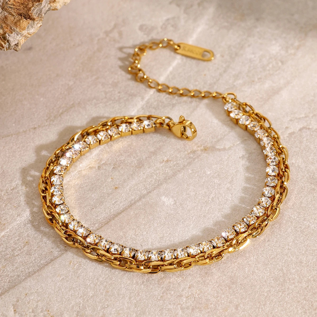 Stainless Steel Cubic Zirconia Chain Bracelet