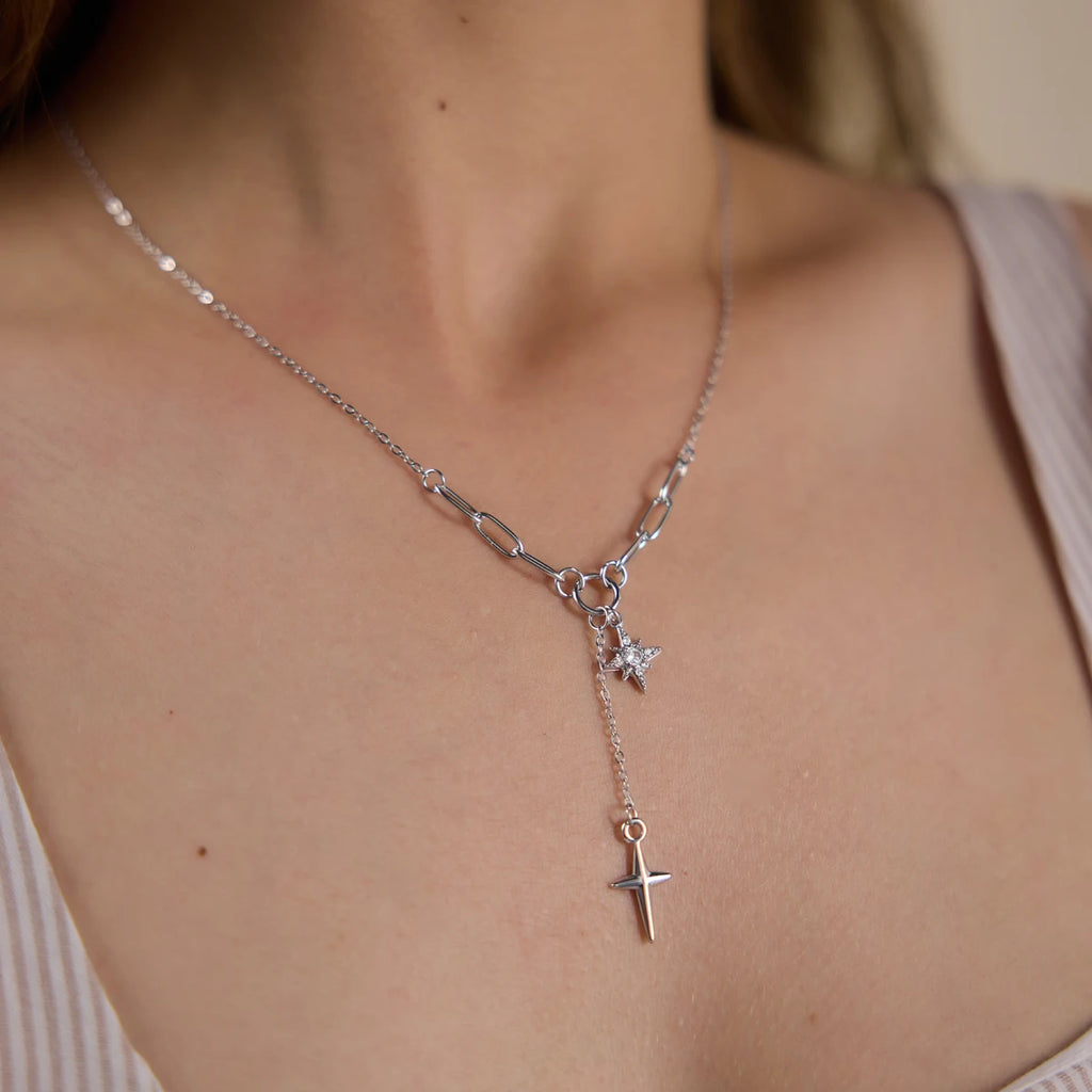Star Cross Zircon Pendant Necklace