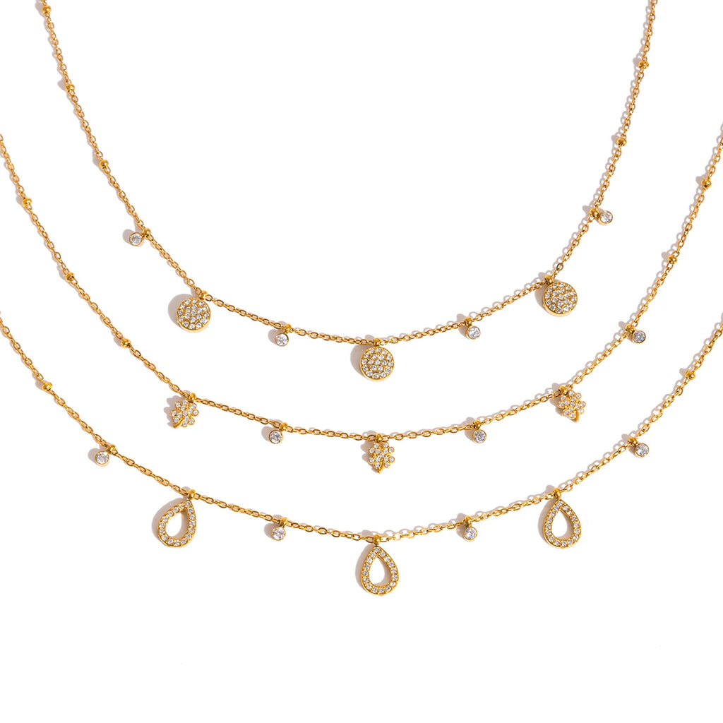 Delicate Round Flower Water Drop Pendant Necklace